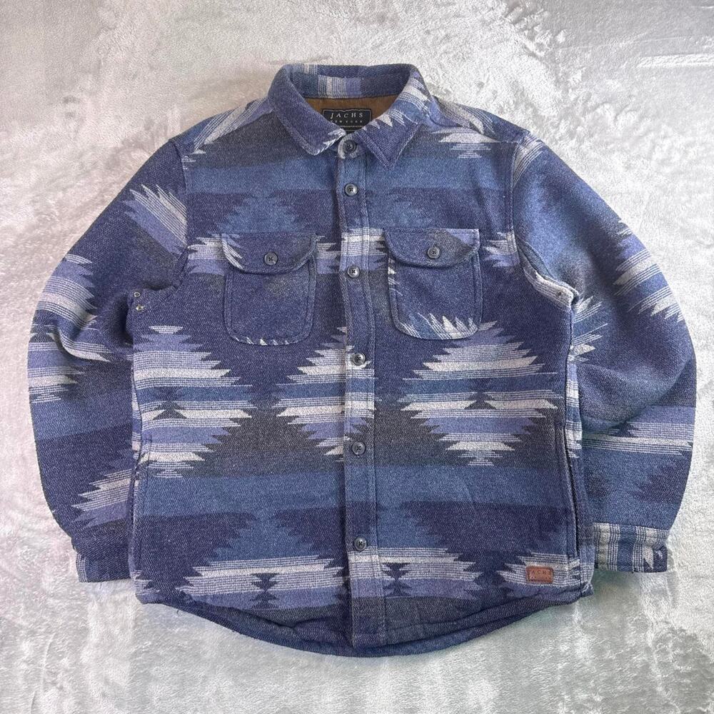 JACHS New York Aztec Flannel Jacket Blue Southwest Western Shacket Mens L
